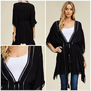NWT annabelle Boutique Black kimono cardigan tie front whimsygoth minimalist